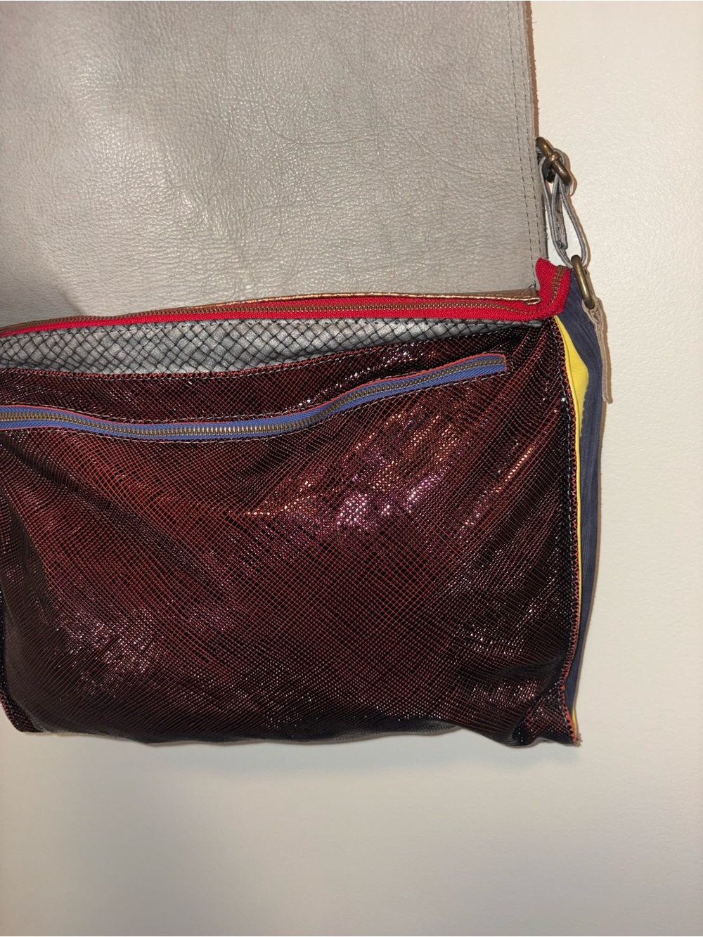 Ebarrito Italian Patchwork Leather Messenger Bag Crossbody Floral Art Unique - Picture 7 of 15